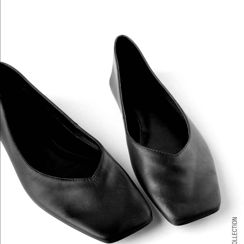 Zara Square Toe Leather Ballet Flats